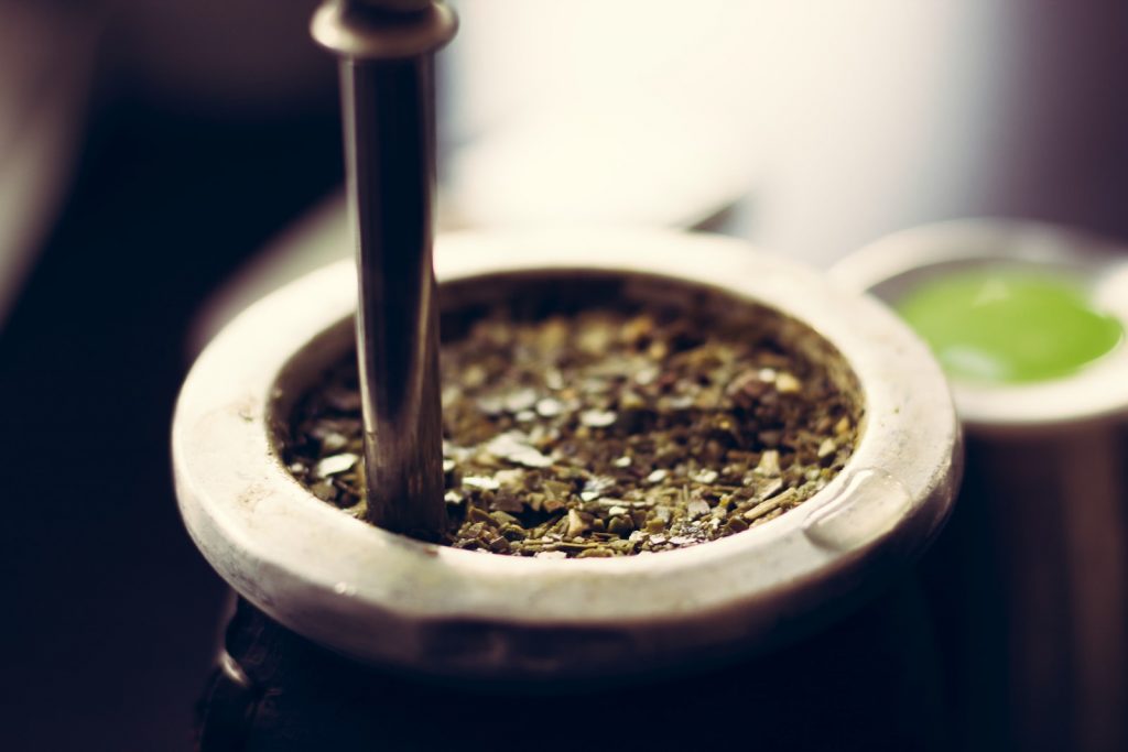 close up picture of yerba mate steeping