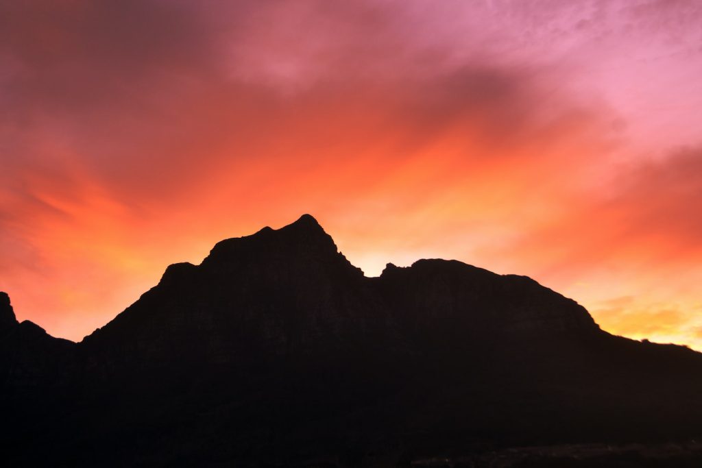 silhouette of mountain peak in Cape Town